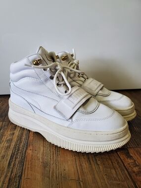 Puma Deva Boot White High-Top Sneakers with Gold Accents
